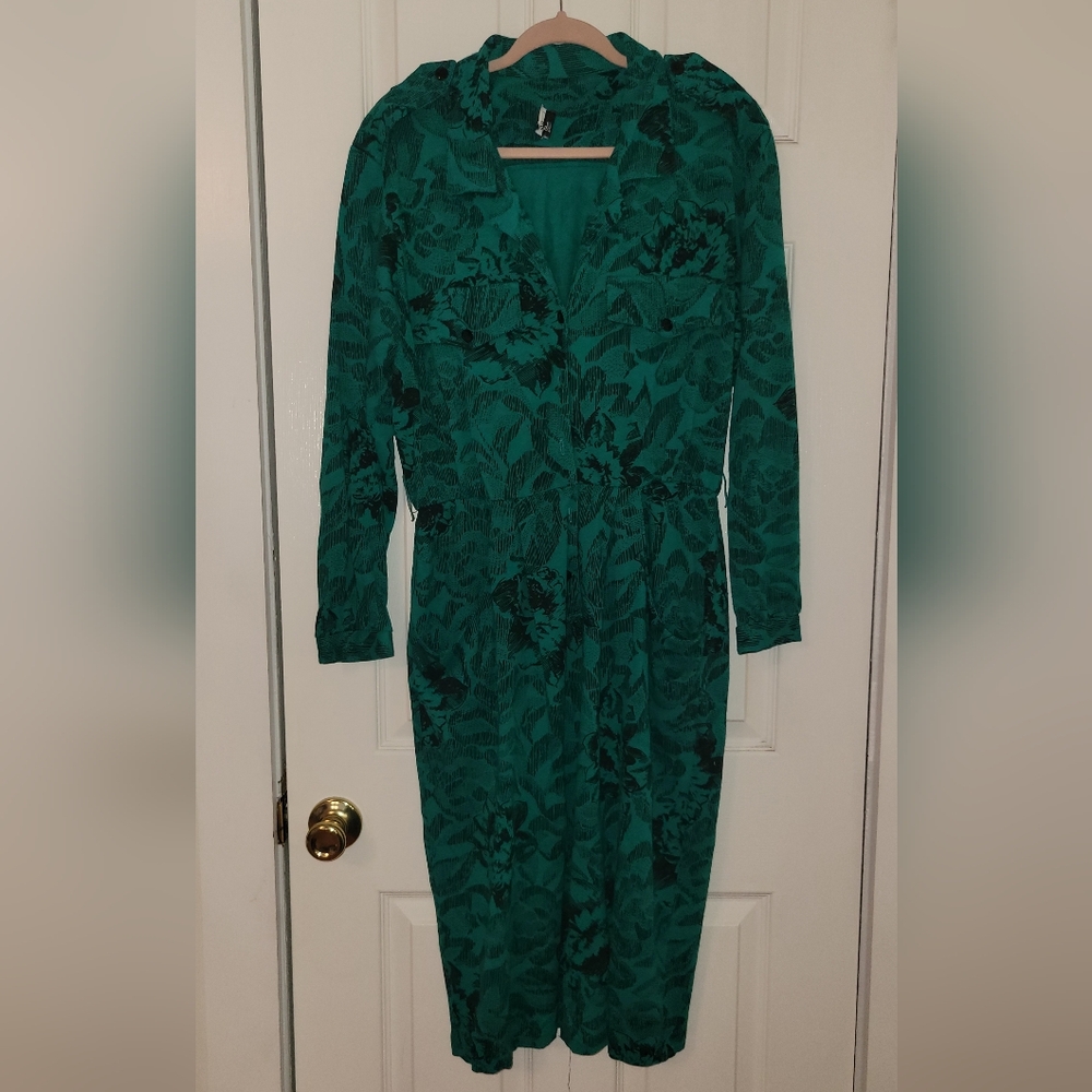 Green Floral Print Long Sleeve Dress